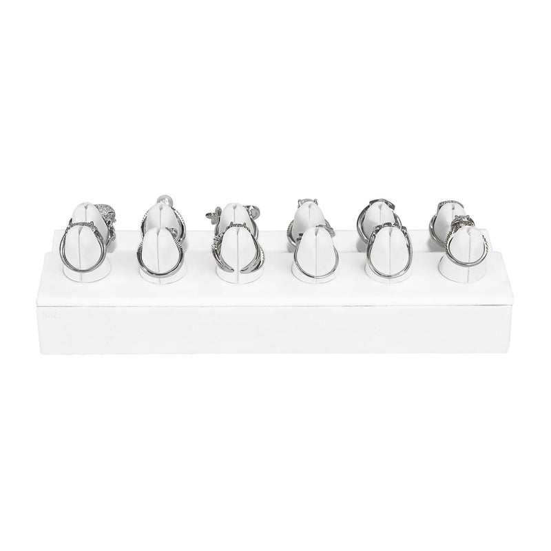 MOOCA 2 Pcs Set Priumen White Faux Leather Finger Ring Display Jewelry Organizer of 12 Rings Display Jewelry Holder of Leatherette Stand - Image 5